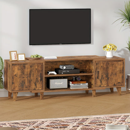 Tv Meubel – Tv Kast – Tv Stand – Mediameubel – Entertainment Center – Bruin – Voor Tv’s Tot 60 Inch – Met 2 Kasten En 2 Open Vakken – Afmetingen 40x140x51,5 cm