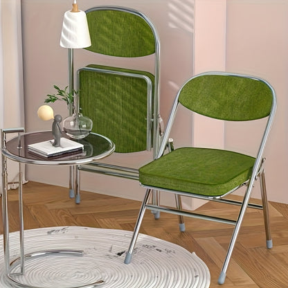 Set of 2 Corduroy Dining Chairs - No Assembly Required, Stackable Office Conference Chairs with Green Upholstery & Metal Frame, Durable Comfortable Seating for Meeting Rooms, Cafeterias, Reception Areas & Events, Event Seatin