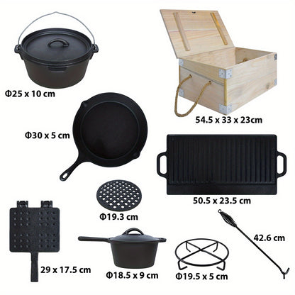 Dutch Oven Set – Gietijzeren Braadpan – Outdoor Kookset – Camping Kookgerei – Stoofpan Set – Inclusief Deksel En Poten – Duurzaam Gietijzer