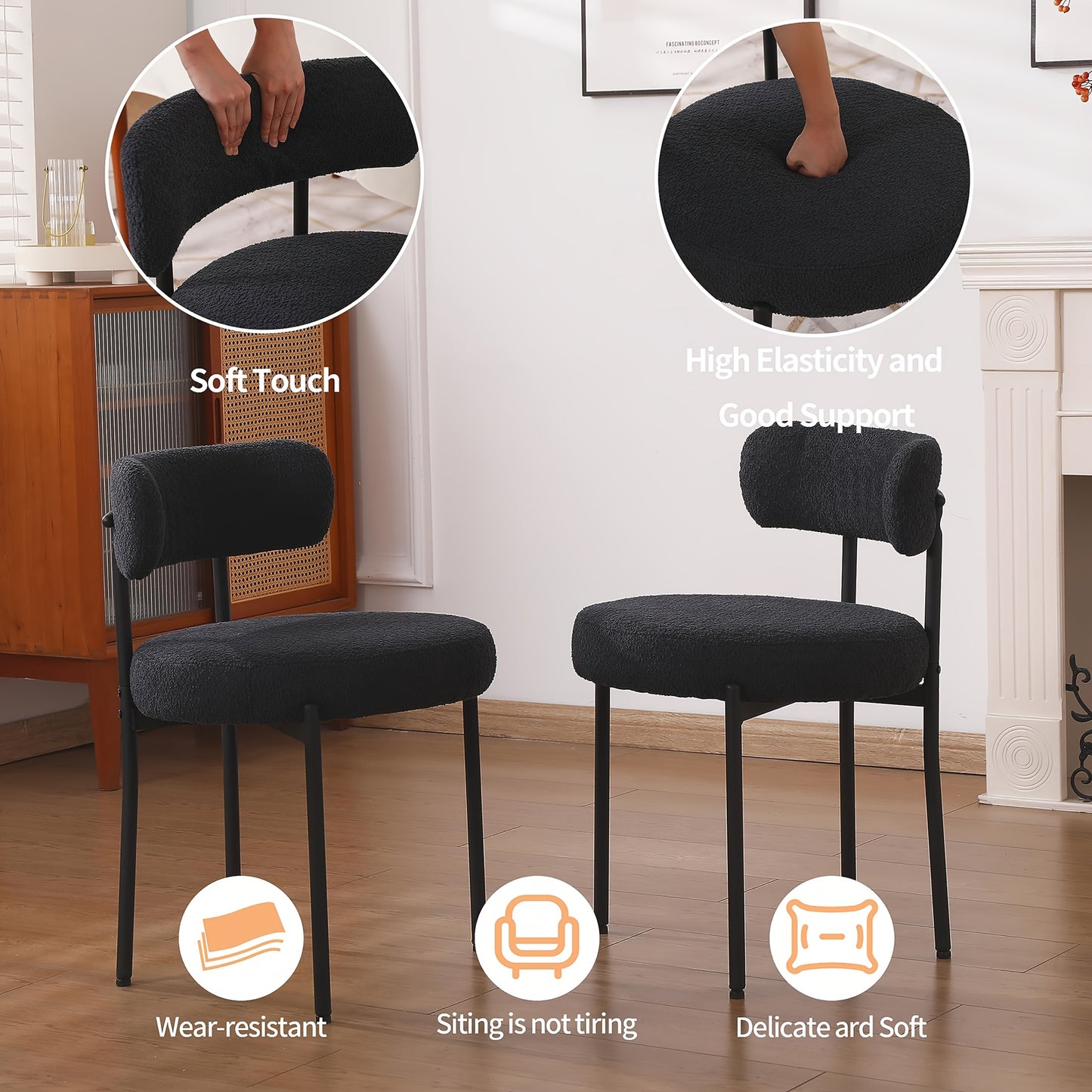 Eetkamerstoel – Kuipstoel – Stoel – Keukenstoel – Zithoekstoel – Set Van 6 – Ergonomische Gebogen Rugleuning – Zwarte Metalen Poten
