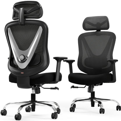 Ergonomische Bureaustoel – Werkstoel – Kantoorstoel – Desk Chair – Computerstoel – Verstelbare Zitdiepte – Hoogte – 135° Kantelbare Rugleuning – Ademend Mesh – Aluminium Onderstel Zwart-Zilver