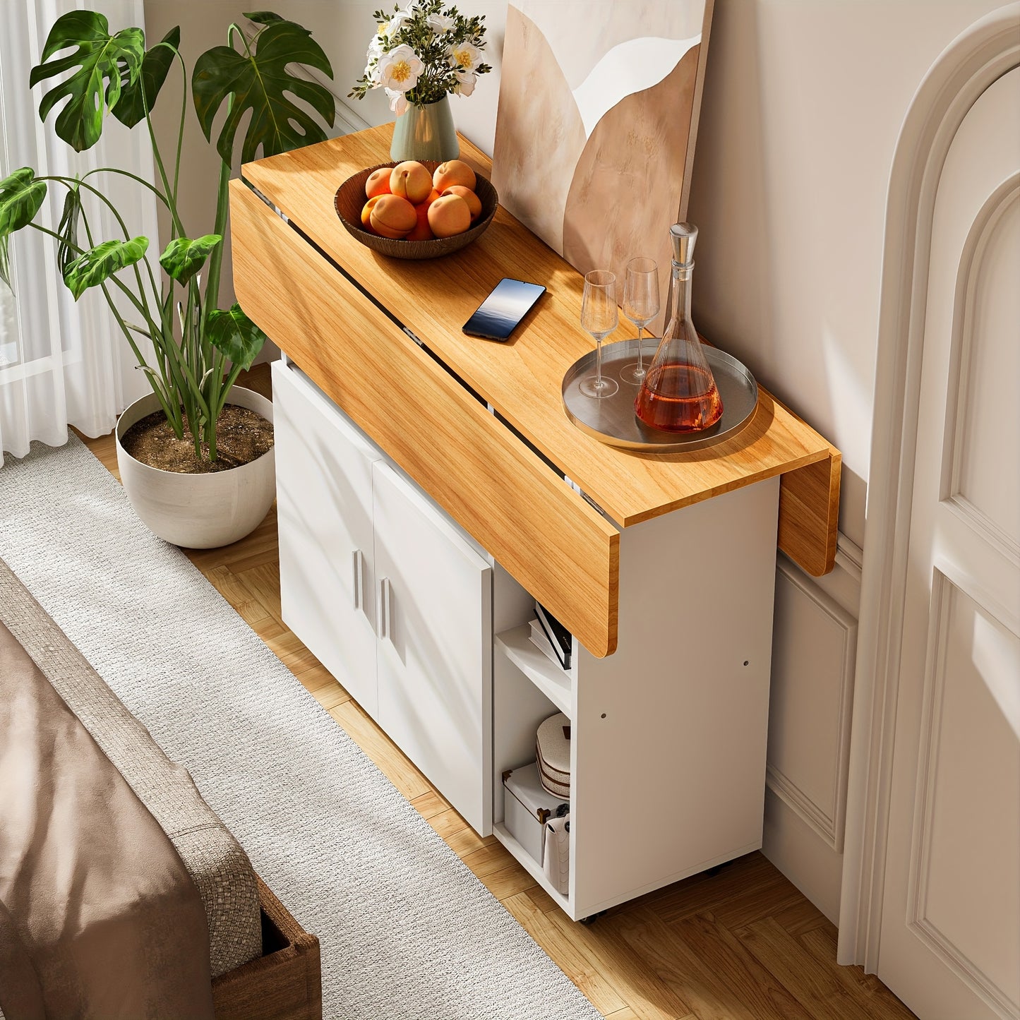 Inklapbare Eettafel – Vouwtafel – Opklapbare Tafel – Mobiele Werktafel – Klaptafel – Gele Variant – Uitbreidbaar Tafelblad – Wieltjes Met Remmen