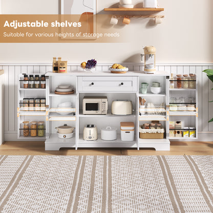 Buffetkast – Opbergkast – Dressoir – Keukenkast – Kast Met Lade – 138 Cm Breed – Kantelbeveiliging – Verstelbare Planken – Wit