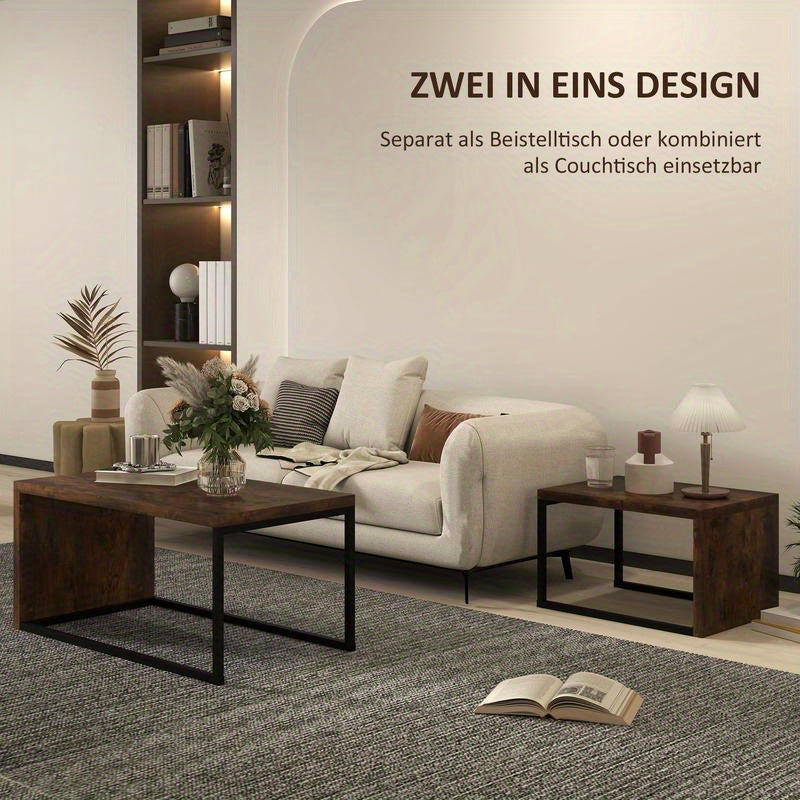 2-delige Set Bijzettafels – Salontafel – Couchtisch – Woonkamertafel – Nachtkastje – MDF en Metaal – Compact Design – Zwart