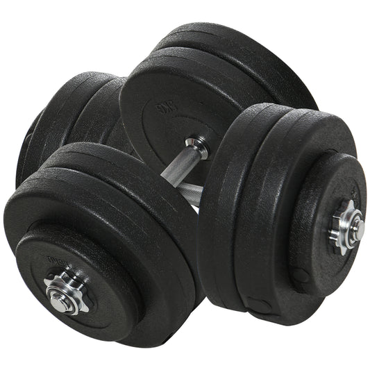 Short Dumbbell Set - 2 x 25 kg, 2 x 6 kg Weight Plates with Plastic Sleeves, Floor-Friendly, Black