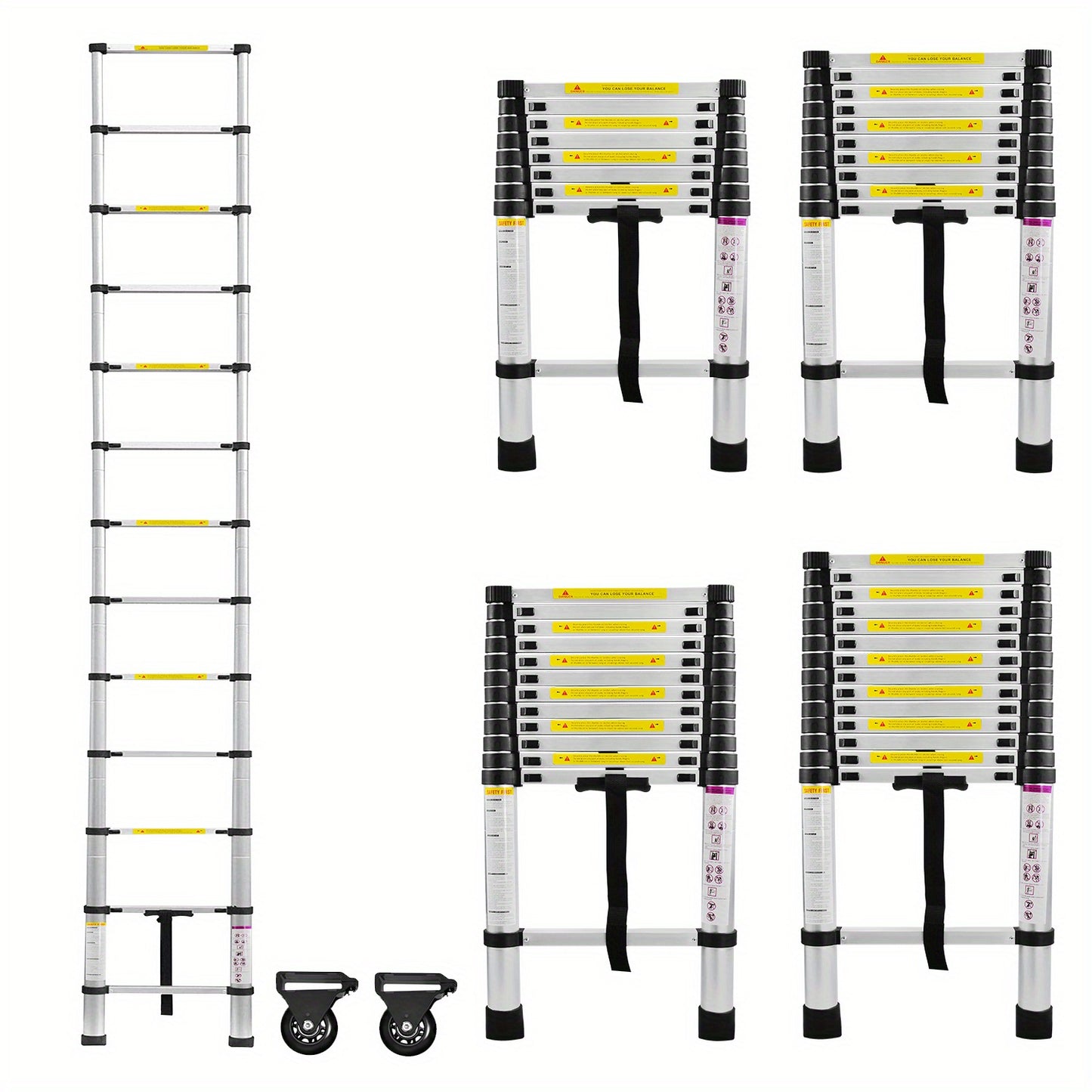 Uitschuifbare Ladder – Telescopische Ladder – Aluminium Ladder – Opvouwbare Ladder – Opklapbare Ladder – 4,4 Meter – Max 150 Kg Draagvermogen – Lichtgewicht & Ruimtebesparend