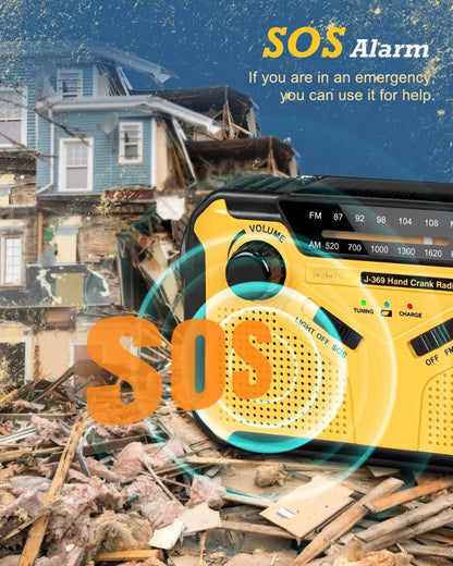 Noodradio Solar Opwindbaar - Noodradio Opwindbaar - Opwindbare Radio - Powerbank Zonne Energie - 3000mAh-batterij - USB-opladen - Geel