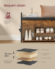 Schoenenbank met zitvlak - schoenenrek - zitbank met opbergruimte onder het deksel - PU-organizer - handgrepen - voor hal - woonkamer - slaapkamer - vintage bruin-inktzwart