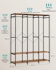 Kledinghangers - Kledingrek Metaal - Schoenenrek- Kledingkasten Slaapkamer - 40 x 141 x 180 cm - Kledingrek Vintage Bruin