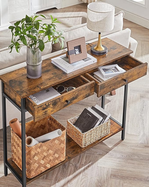 Gangtafel - Console tafel - Consoletafel - Gang tafel - Haltafel - Entree tafel - MDF - Metaal - 16.2 kg - Bruin -  100 x 30 x 80 cm - Bruin