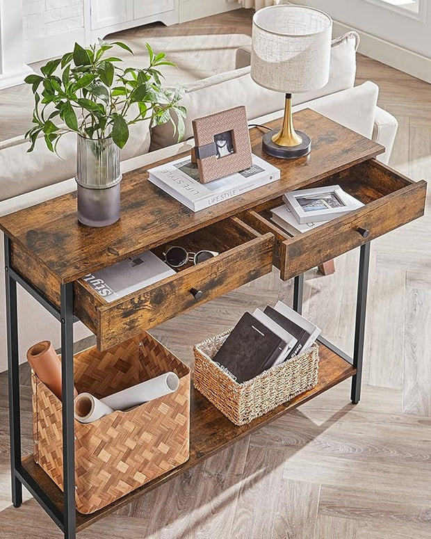 Gangtafel - Console tafel - Consoletafel - Gang tafel - Haltafel - Entree tafel - MDF - Metaal - 16.2 kg - Bruin -  100 x 30 x 80 cm - Bruin