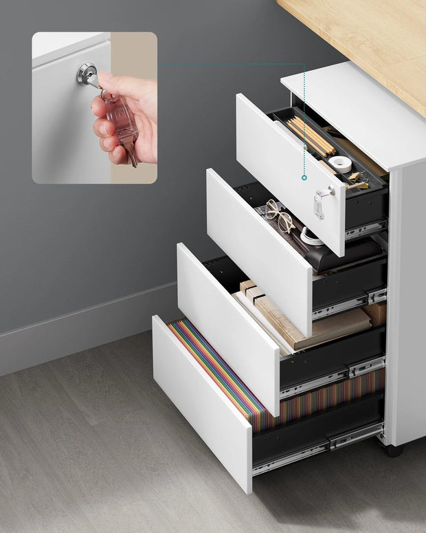 Bureau organizer - Bureau met laden - Ladekast op wielen - 3 laden - Lade organizer - 45.1 cm x 39 cm x 69.3 cm - Wit