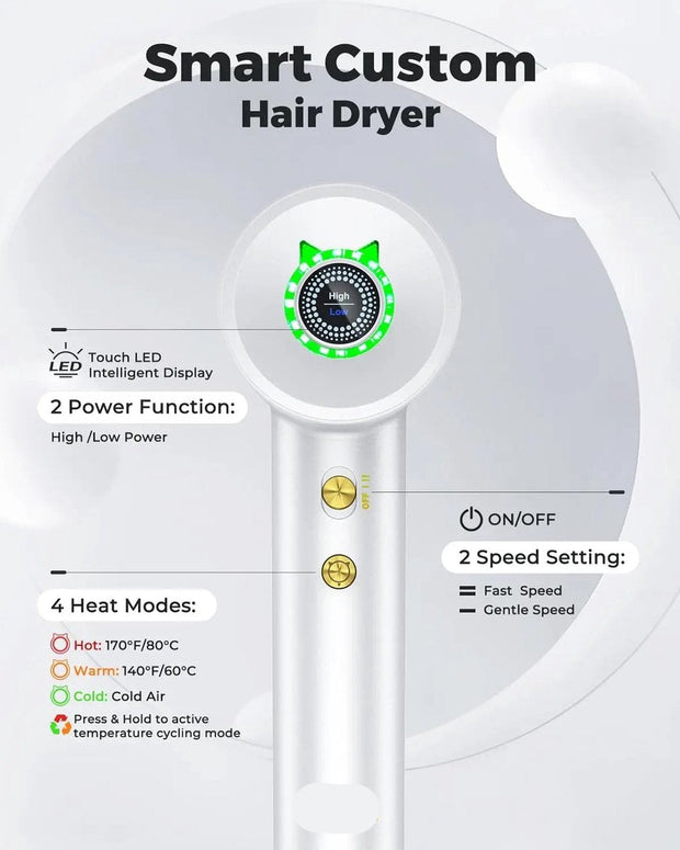 Professionele Föhn - Haardroger - Ionische Fohn - Power Föhn - Styling Föhn - Haardroger apparaat - Snel drogen - Touchscreen - 2 warmte standen - Geruisloos - Extra opzetstuk - Infrarood - 360° draaien - Lichtgewicht - Universeel