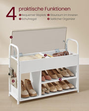Schoenenbank met zitvlak - schoenenrek - zitbank met opbergruimte onder het deksel - PU-organizer - handgrepen - voor hal - woonkamer - slaapkamer - wolkenwit + cappuccinobeige