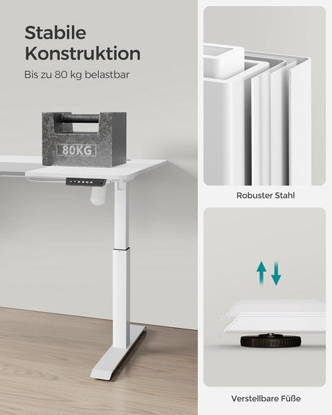 Verstelbaar bureau - In hoogte verstelbaar bureau elektrisch - bureau tafel - verstelbaar bureau elektrisch - , 60 x 140 x (72-120) cm - geheugenfunctie voor 4 hoogtes - voor thuiskantoor - werkkamer - Basiswit + duifgrijs.