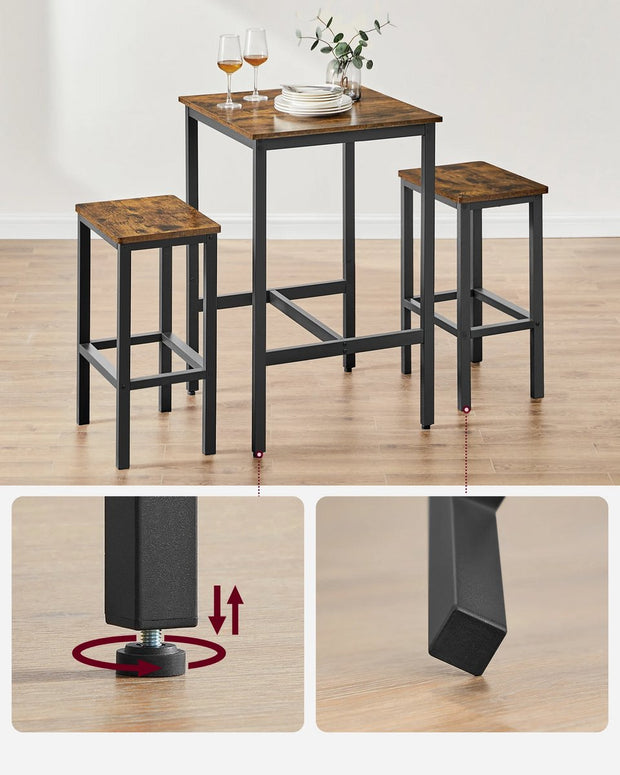 Bartafel met barstoelen - bruin met zwart - bartafel keuken - bartafel buiten - bartafels - bar tafel - bartafel met barkrukken