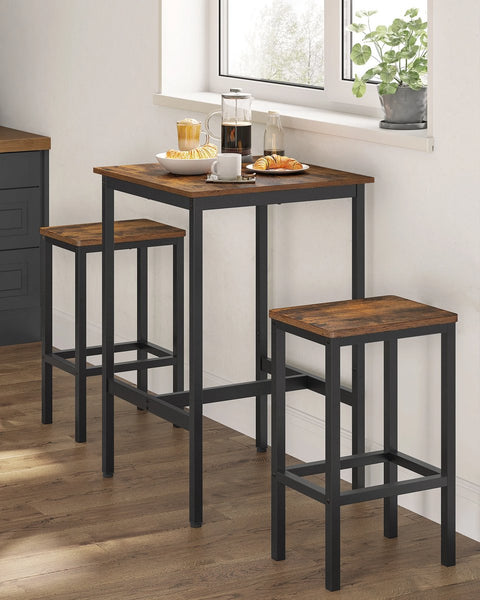 Bartafel met barstoelen - bruin met zwart - bartafel keuken - bartafel buiten - bartafels - bar tafel - bartafel met barkrukken