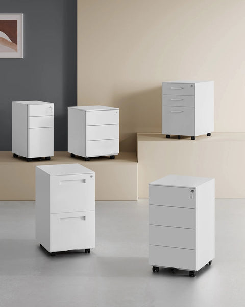 Bureau organizer - Bureau met laden - Ladekast op wielen - 3 laden - Lade organizer - 45.1 cm x 39 cm x 69.3 cm - Wit