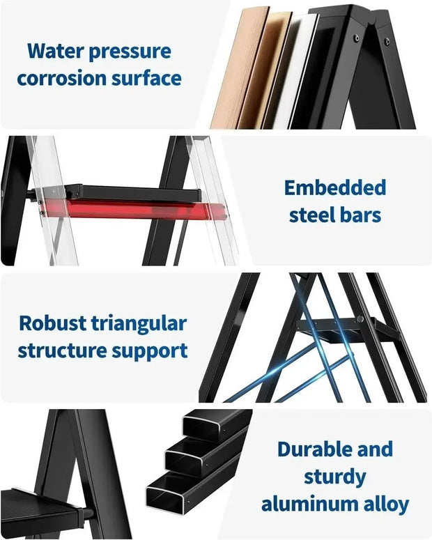 Ladder 4 Treden - Opstapkruk - Trap - Draagbare Trapladder - Antisliptreden - Opvouwbaar - 45x84x101 cm Afmetingen bij Uitklappen - Maximaal Belastbaar Gewicht 150 kg - Zwart