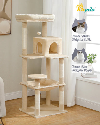 Kattenboom - 5-Level - Grote Hangmat - Sisal Krabpalen - Gezellige Condo - Stevig en Ruim - Geschikt voor Grote Katten