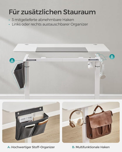 Verstelbaar bureau - In hoogte verstelbaar bureau elektrisch - bureau tafel - verstelbaar bureau elektrisch - , 60 x 140 x (72-120) cm - geheugenfunctie voor 4 hoogtes - voor thuiskantoor - werkkamer - Basiswit + duifgrijs.