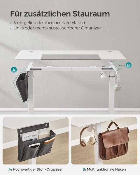 Verstelbaar bureau - In hoogte verstelbaar bureau elektrisch - bureau tafel - verstelbaar bureau elektrisch - , 60 x 140 x (72-120) cm - geheugenfunctie voor 4 hoogtes - voor thuiskantoor - werkkamer - Basiswit + duifgrijs.