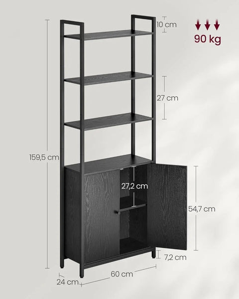 Boekenplank - Kast Woonkamer - Opbergkast - 6 Lagen - 24 cm x 60 cm x 159,5 cm - Ebbenhout Zwart - Inkt Zwart