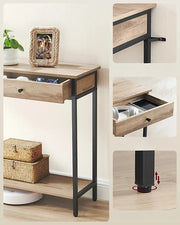 Bijzettafels - Smalle Console Tafel - Haltafel - Bijzettafel met Lade - Hout - 100 cm x 30 cm x 80 cm - Donker Khaki