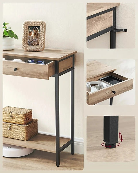 Bijzettafels - Smalle Console Tafel - Haltafel - Bijzettafel met Lade - Hout - 100 cm x 30 cm x 80 cm - Donker Khaki