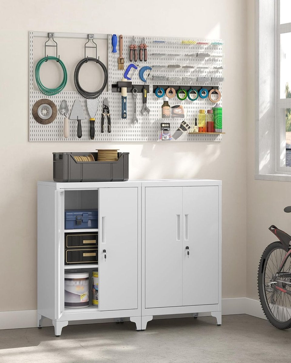 Dossierkast - multifunctionele kast - kantoorkast met 2 deuren - kast afsluitbaar - opbergkast van staal - voor werkkamer - woonkamer - 40D x 60B x 90H cm - wit