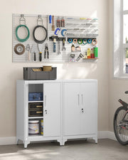 Dossierkast - multifunctionele kast - kantoorkast met 2 deuren - kast afsluitbaar - opbergkast van staal - voor werkkamer - woonkamer - 40D x 60B x 90H cm - wit