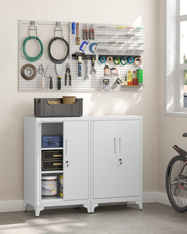 Dossierkast - multifunctionele kast - kantoorkast met 2 deuren - kast afsluitbaar - opbergkast van staal - voor werkkamer - woonkamer - 40D x 60B x 90H cm - wit