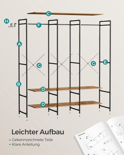 Kledinghangers - Kledingrek Metaal - Schoenenrek- Kledingkasten Slaapkamer - 40 x 141 x 180 cm - Kledingrek Vintage Bruin
