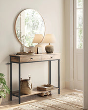 Bijzettafels - Smalle Console Tafel - Haltafel - Bijzettafel met Lade - Hout - 100 cm x 30 cm x 80 cm - Donker Khaki