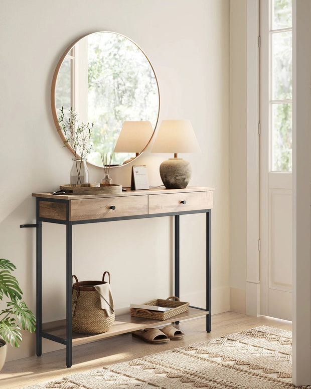 Bijzettafels - Smalle Console Tafel - Haltafel - Bijzettafel met Lade - Hout - 100 cm x 30 cm x 80 cm - Donker Khaki