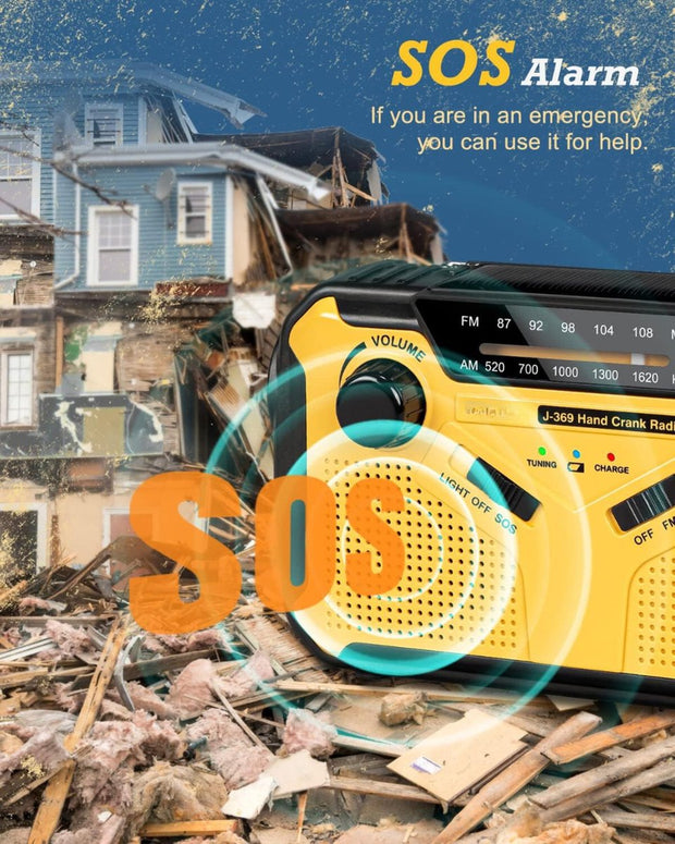 Noodradio Solar Opwindbaar - Noodradio Opwindbaar - Opwindbare Radio - Powerbank Zonne Energie - 3000mAh-batterij - USB-opladen - Geel