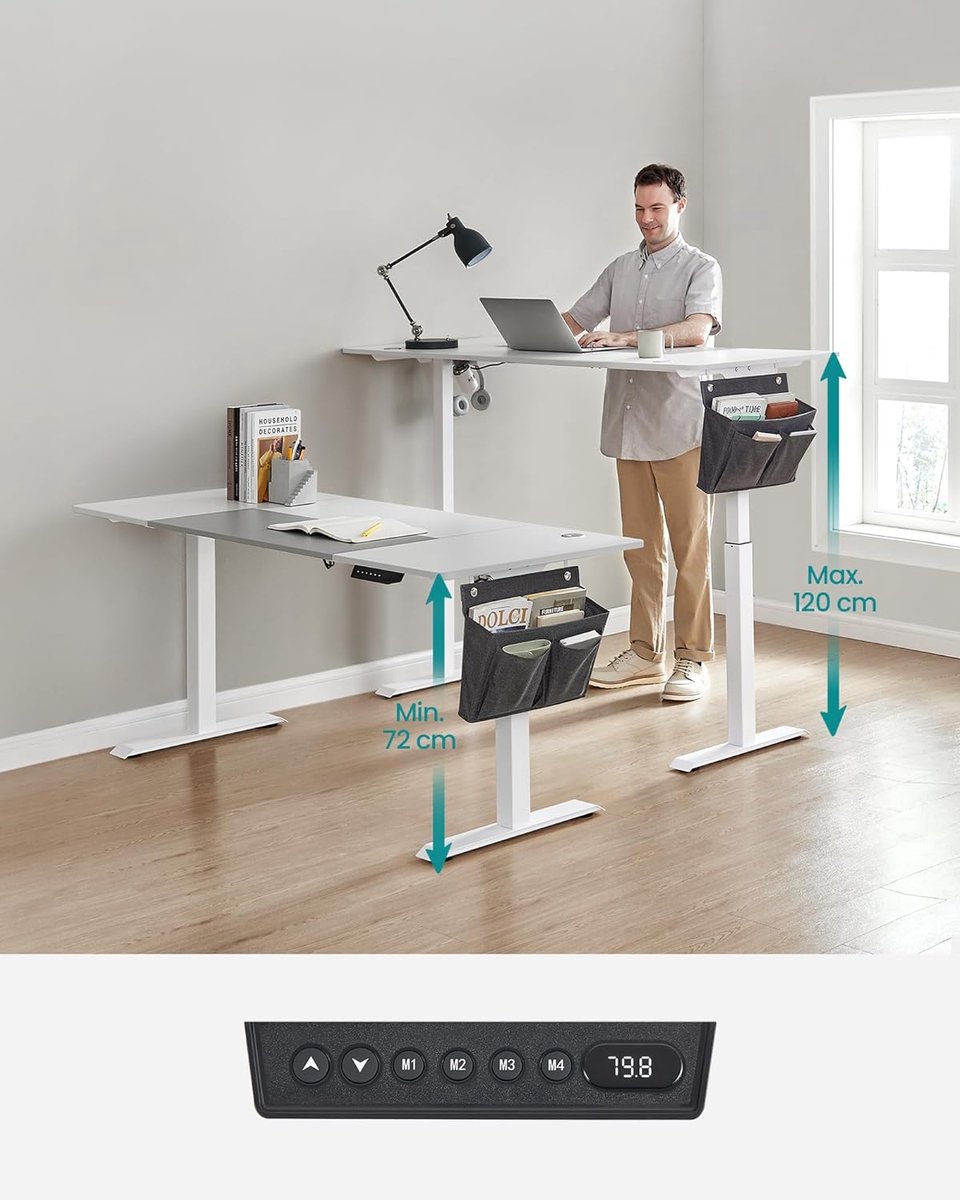 Bureau – In Hoogte Verstelbaar Bureau – Verschillende Standen – 70 x 160cm – Wit