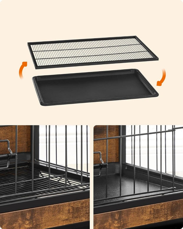 Houten Hondenbench met Ren - Stevig - Stijlvol Hondenhuis - voor Binnen - Comfortabele - en Veilige Rustplek