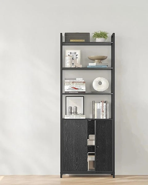 Boekenplank - Kast Woonkamer - Opbergkast - 6 Lagen - 24 cm x 60 cm x 159,5 cm - Ebbenhout Zwart - Inkt Zwart