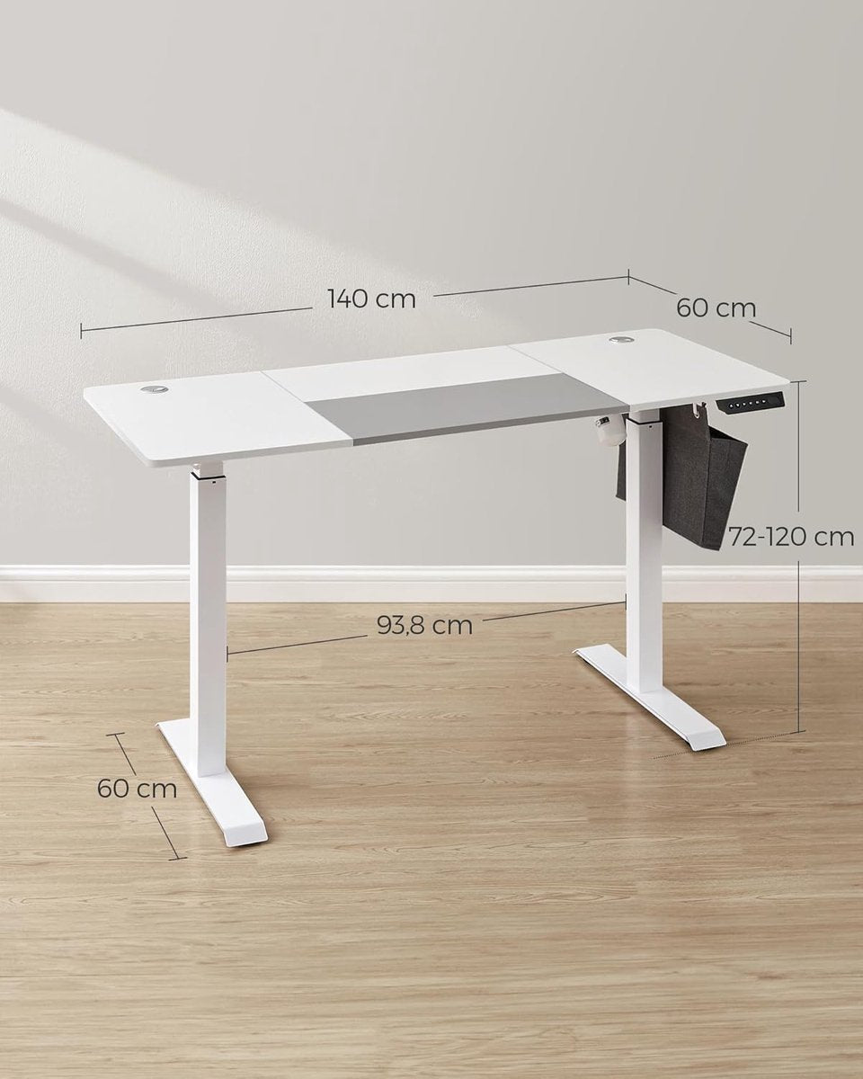 Verstelbaar bureau - In hoogte verstelbaar bureau elektrisch - bureau tafel - verstelbaar bureau elektrisch - , 60 x 140 x (72-120) cm - geheugenfunctie voor 4 hoogtes - voor thuiskantoor - werkkamer - Basiswit + duifgrijs.