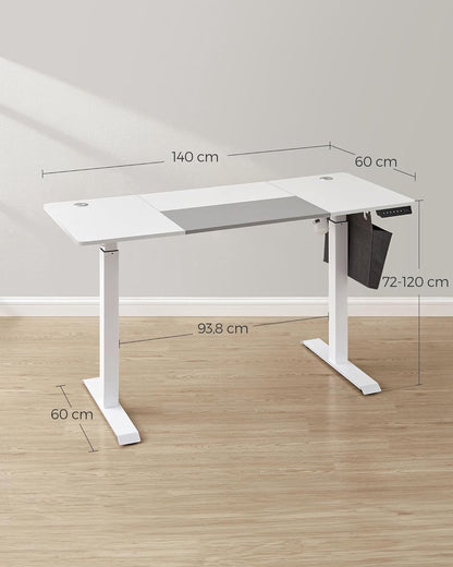 Verstelbaar bureau - In hoogte verstelbaar bureau elektrisch - bureau tafel - verstelbaar bureau elektrisch - , 60 x 140 x (72-120) cm - geheugenfunctie voor 4 hoogtes - voor thuiskantoor - werkkamer - Basiswit + duifgrijs.