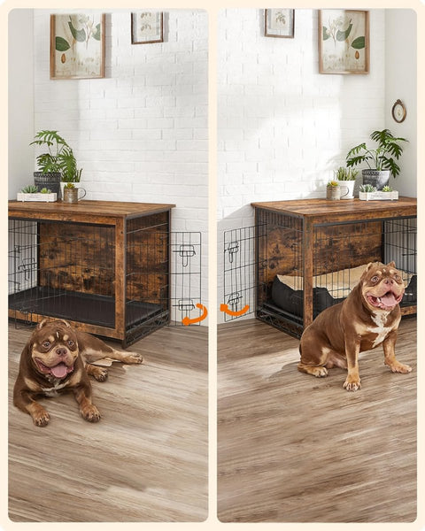 Houten Hondenbench met Ren - Stevig - Stijlvol Hondenhuis - voor Binnen - Comfortabele - en Veilige Rustplek