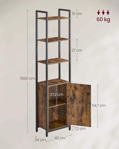 Boekenplank - Kast Woonkamer - Boekenplank Houder - Opbergkasten - 24 cm x 40 cm x 159,5 cm - Vintage Bruin Inkt Zwart