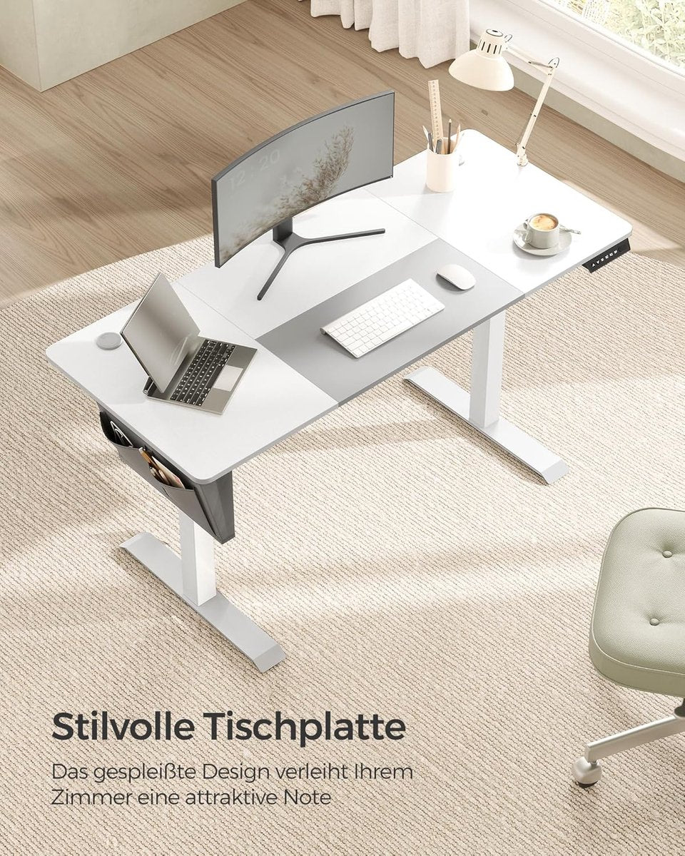 Verstelbaar bureau - In hoogte verstelbaar bureau elektrisch - bureau tafel - verstelbaar bureau elektrisch - , 60 x 140 x (72-120) cm - geheugenfunctie voor 4 hoogtes - voor thuiskantoor - werkkamer - Basiswit + duifgrijs.