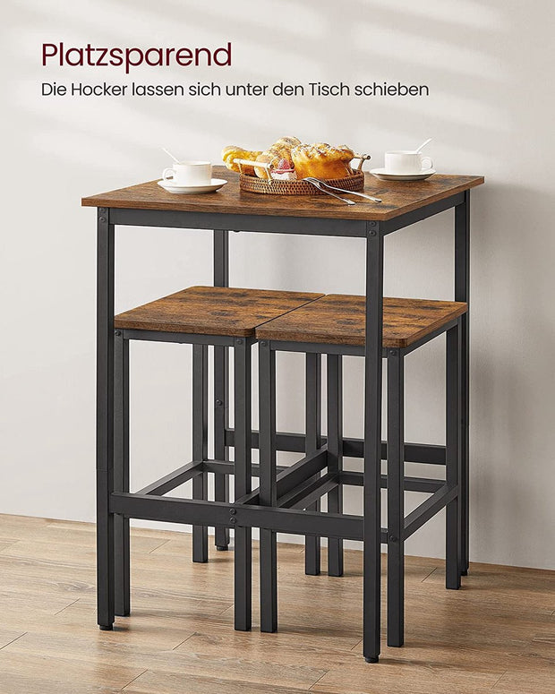 Bartafel met Barkruk Set - Met 2 Stoelen - Industrieel Ontwerp, Vintage Bruin/Zwart
