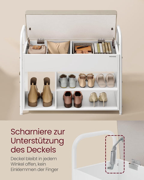 Schoenenbank met zitvlak - schoenenrek - zitbank met opbergruimte onder het deksel - PU-organizer - handgrepen - voor hal - woonkamer - slaapkamer - wolkenwit + cappuccinobeige
