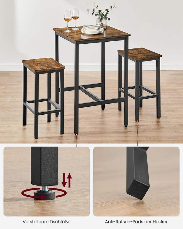 Bartafel met Barkruk Set - Met 2 Stoelen - Industrieel Ontwerp, Vintage Bruin/Zwart