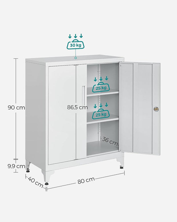 Kantoorkast - Archiefkast met Slot - Metalen Kast - Archiefkast Wit - 40 x 80 x 90 cm