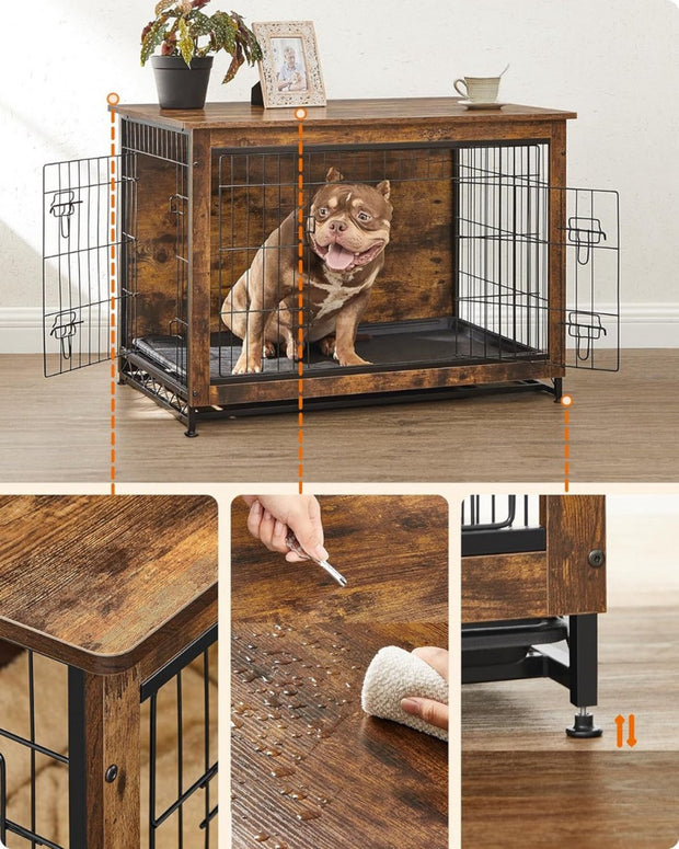 Houten Hondenbench met Ren - Stevig - Stijlvol Hondenhuis - voor Binnen - Comfortabele - en Veilige Rustplek