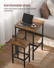 Bartafel met Barkruk Set - Met 2 Stoelen - Industrieel Ontwerp, Vintage Bruin/Zwart